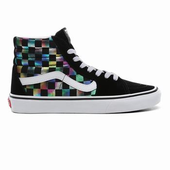 Női Vans Iridescent Check SK8-Hi Magasszárú Cipő VA8392460 Fekete/Fehér